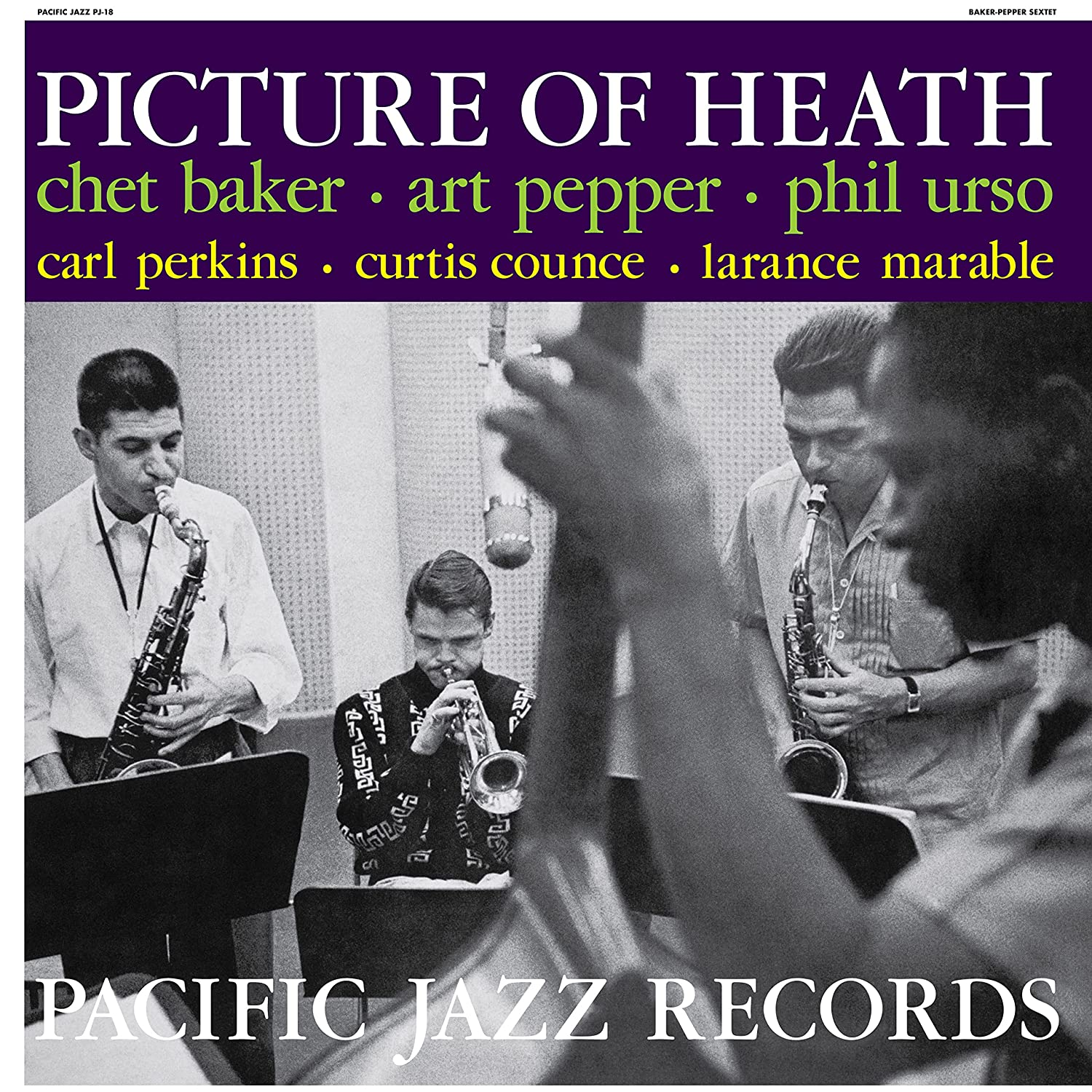 'Picture of Heath' album borítója jazz zenészekkel és a 'Pacific Jazz Records' logóval.
