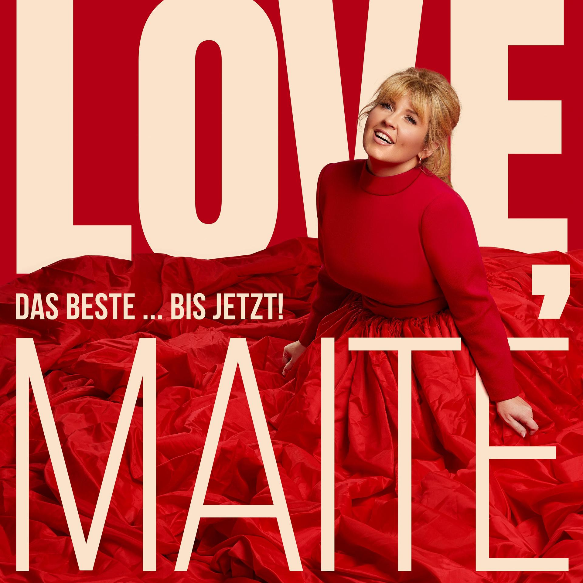 Albumcover. Frau in rotem Kleid. Text sagt LIEBE MAITE.