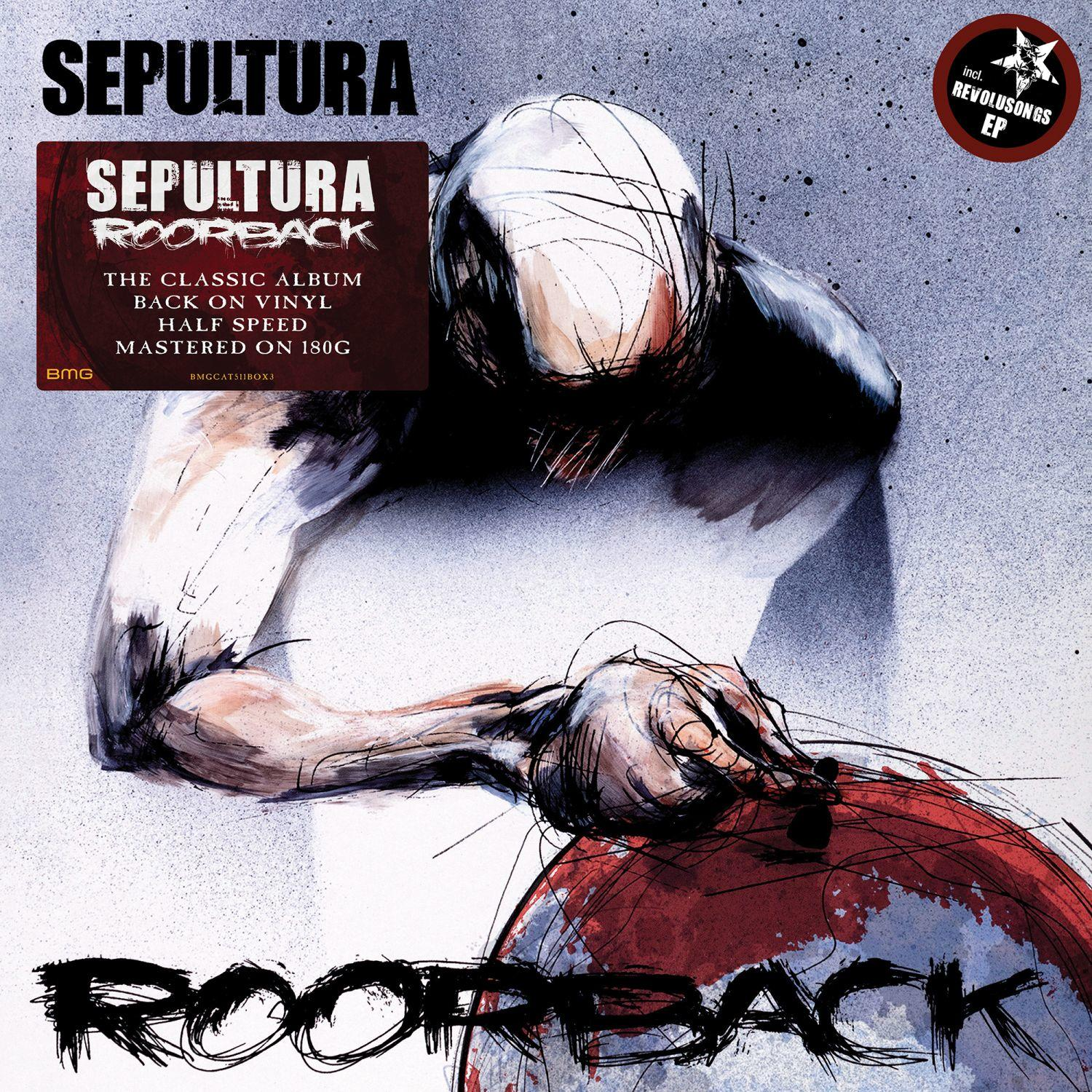 Sepultura album borítója. Egy személy illusztrációja. Piros és fehér színvilág. Sötét háttér.