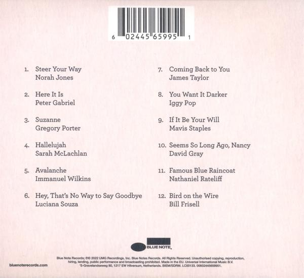 CD-hoes met tracklist van nummers, inclusief artiesten en titels.