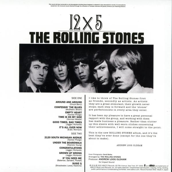Albumcover mit den Rolling Stones. Der Albumtitel lautet 12x5. Das Cover zeigt die Bandmitglieder.