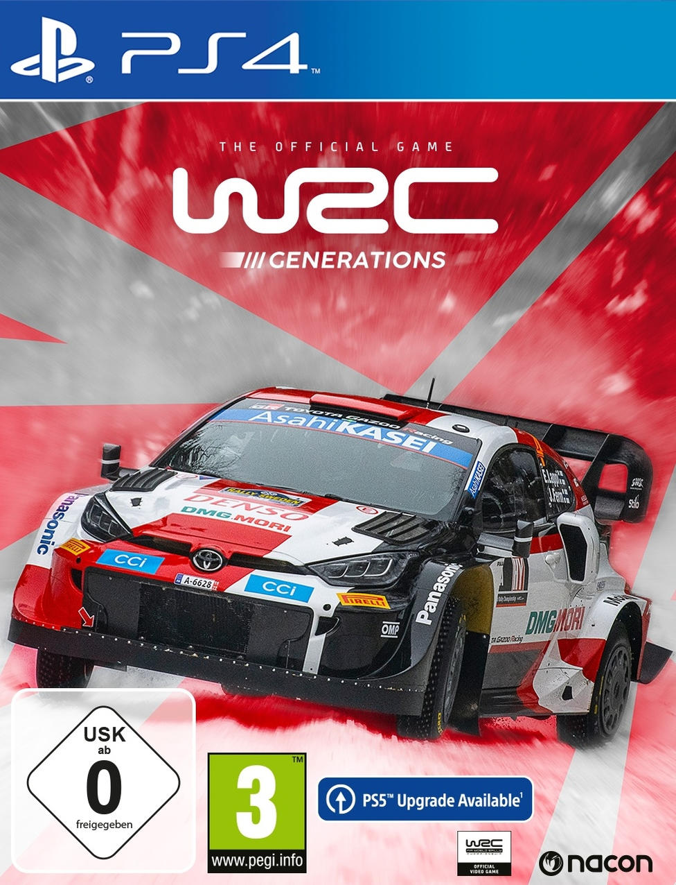 WRC Generations PS4-Spiel-Cover mit Rennwagen, Spieltitel und Logo.