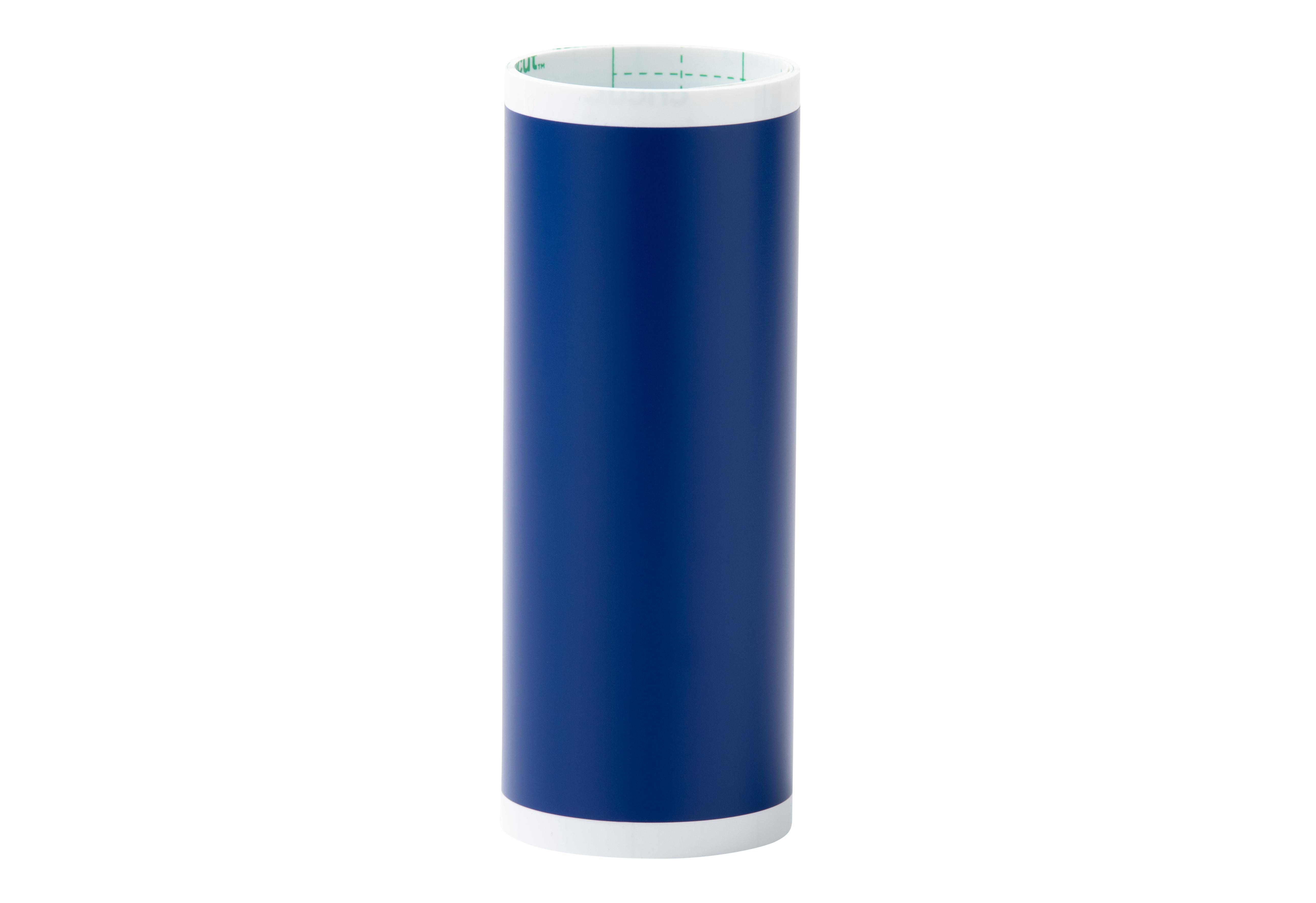 Eine zylindrische blaue Rolle mit weißem Rand.