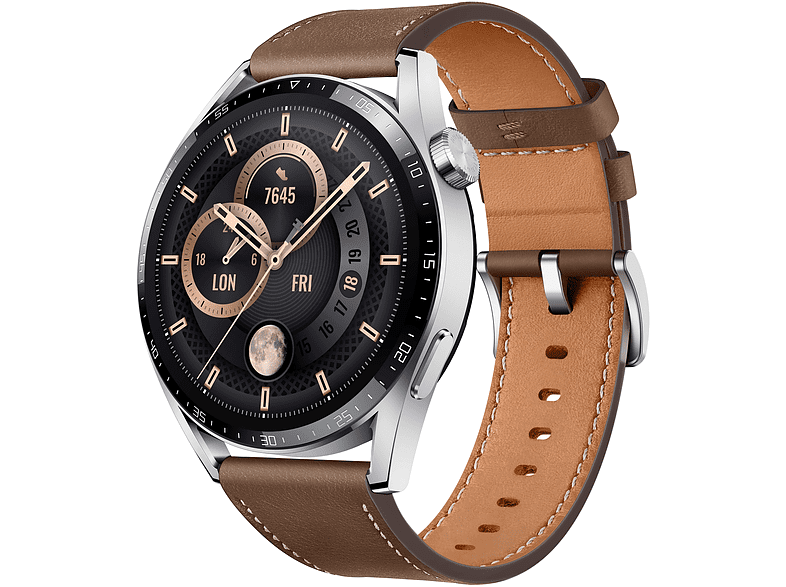 Smartwatch - Huawei New Classic Watch GT3, 46mm Classic, 14 días, Ritmo cardiaco, SPo2, IA+100 deportes, Acero, Marrón