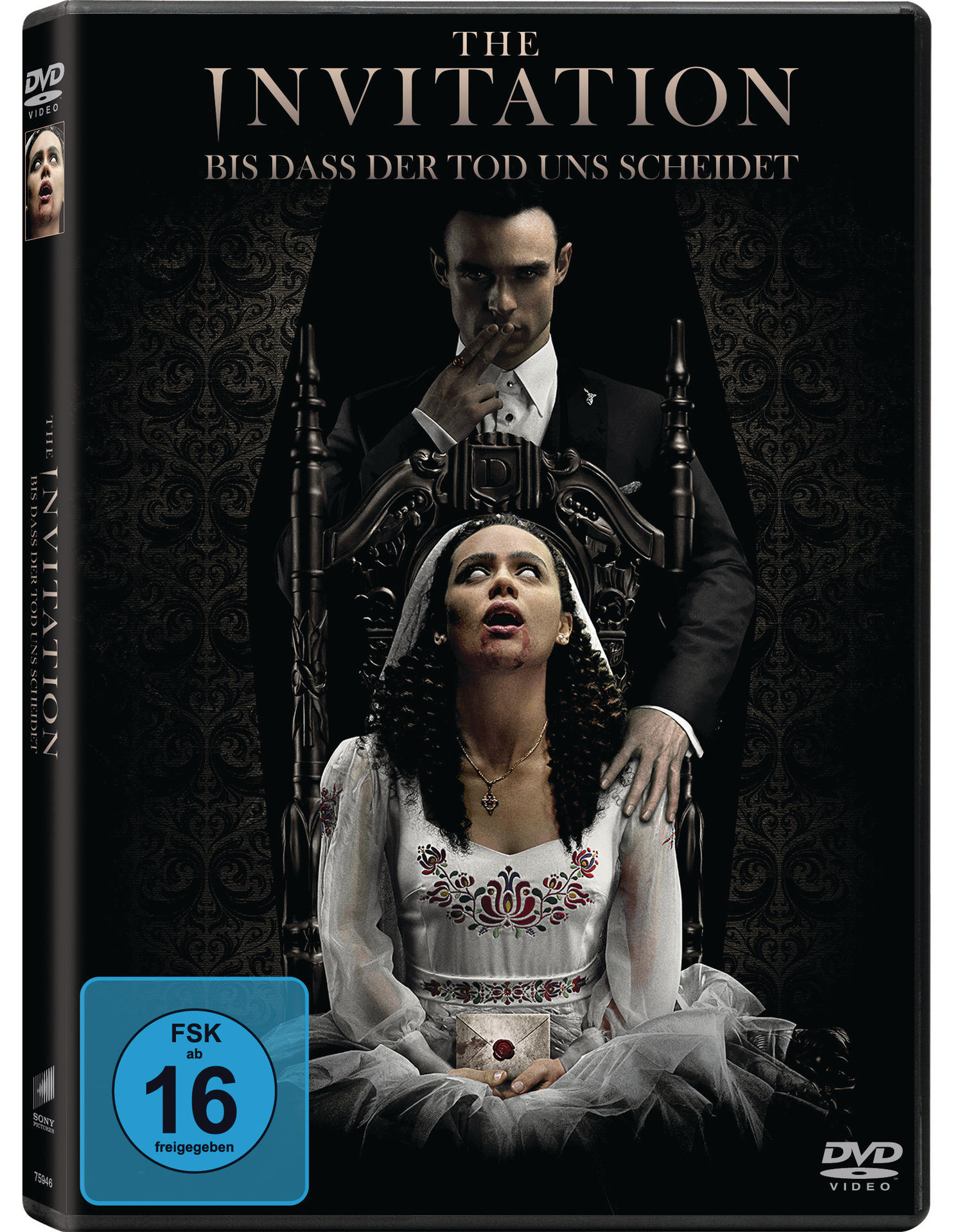 DVD-Cover für 'The Invitation' mit einer Braut und einem Mann im Anzug.