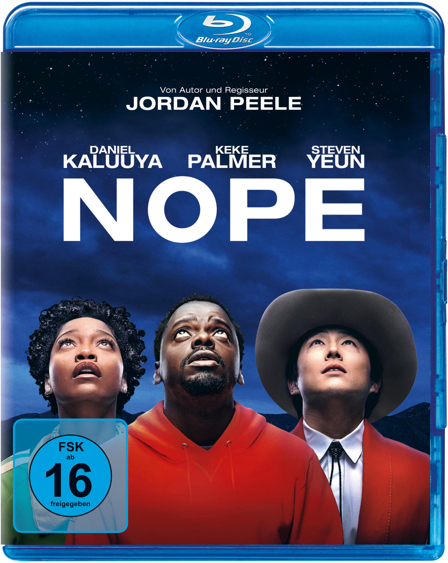 Filmcover für 'Nope' mit Daniel Kaluuya, Keke Palmer und Steven Yeun.