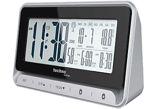 TECHNOLINE rádióvezérlésű, digitális ébresztő óra, hőmérséklet kijelzővel, ezüst-fekete, (WT290)