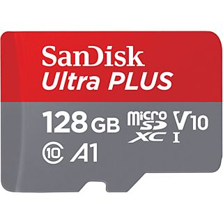 Tarjeta Micro SDXC - SanDisk Ultra PLUS, 128 GB, 150 MB/s, UHS-I, V10, A1, C10, Adaptador SD, Multicolor