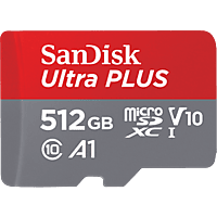 Tarjeta Micro SDXC - SanDisk Ultra PLUS, 512GB, 160 MB/s, UHS-I, V10, A1, C10, Adaptador SD, Multicolor