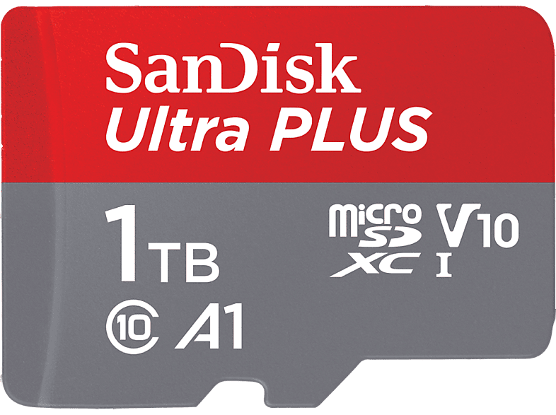 Tarjeta Micro SDXC - SanDisk Ultra PLUS, 1 TB, 160 MB/s, UHS-I, V10, A1, C10, Adaptador SD, Multicolor
