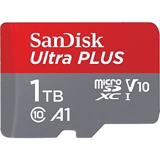 Tarjeta Micro SDXC - SanDisk Ultra PLUS, 1 TB, 160 MB/s, UHS-I, V10, A1, C10, Adaptador SD, Multicolor