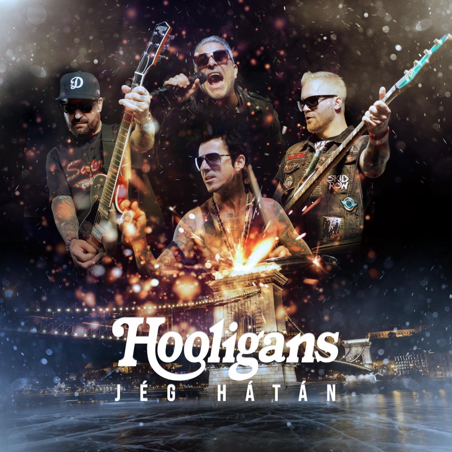 Együttes album borítója: négy férfi, hangszerek, város éjjel, cím: Hooligans.