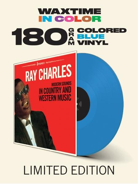 Ray Charles album borítója, jobb oldalon egy kék bakelit lemezzel. A szöveg tartalmazza a '180 gramm'-ot.
