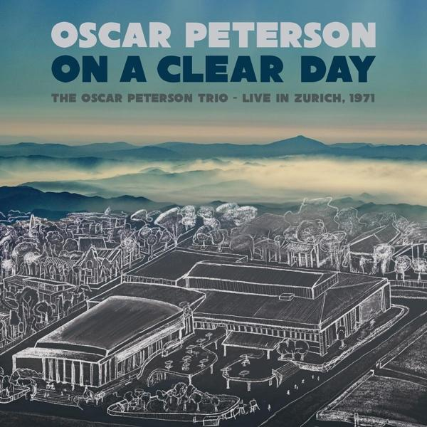 Album borítója 'On a Clear Day' címmel és 'Oscar Peterson' nevével egy hegyvidéki tájban.