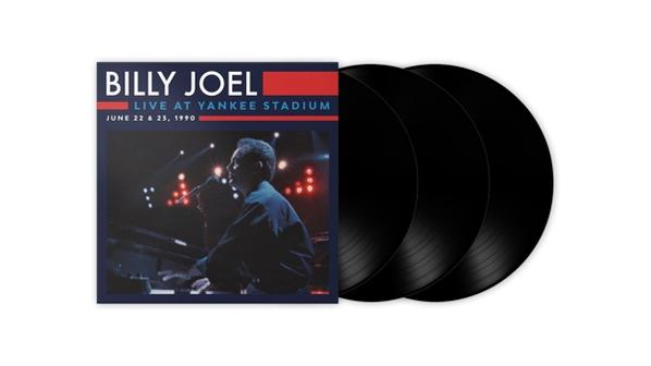 Album borító és három fekete bakelit lemez. Az albumborítón Billy Joel látható a Yankee Stadionban.