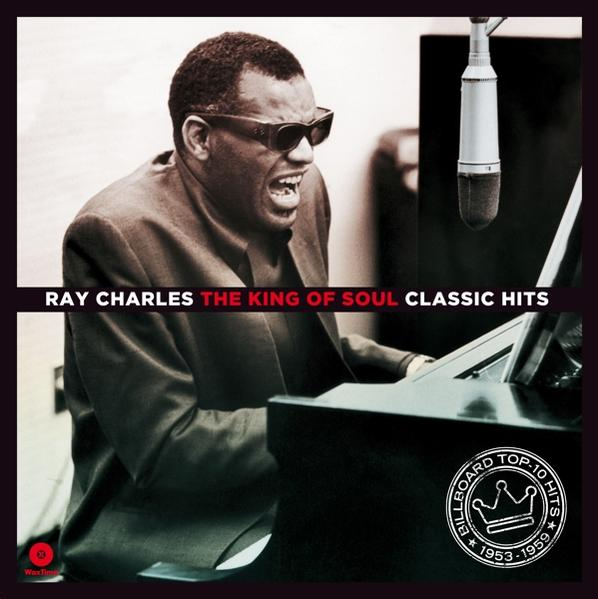 Ray Charles album borítója zongorázik, a szöveg azt mondja, hogy "Ray Charles The King of Soul Classic Hits".