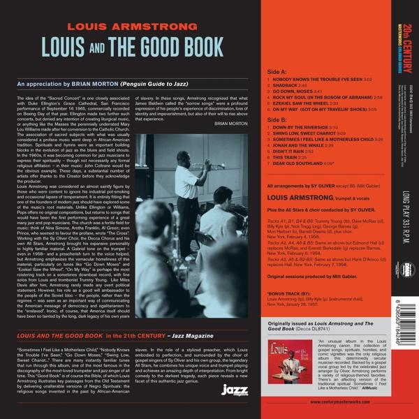 Louis Armstrong album borítója, szöveggel és egy trombitán játszó férfi képével.