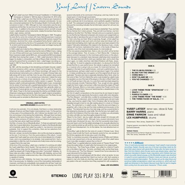 Vinil lemez hátlapja Yusef Lateefről szóló szöveggel.