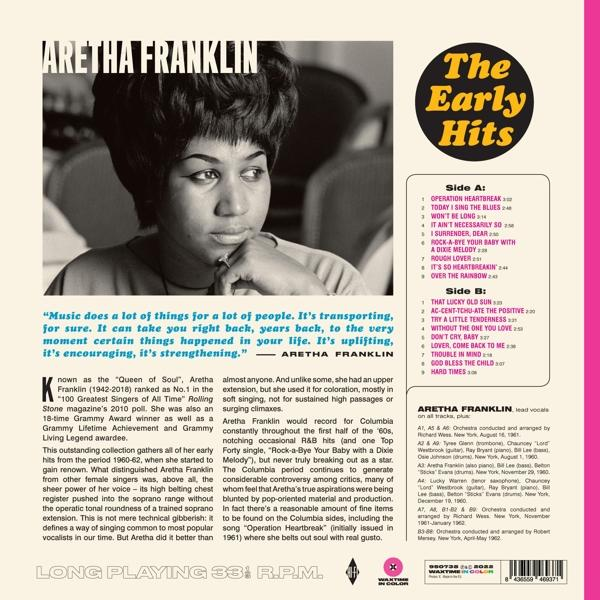 Album borító. Aretha Franklin fekete-fehér fotója. Szöveg: The Early Hits.
