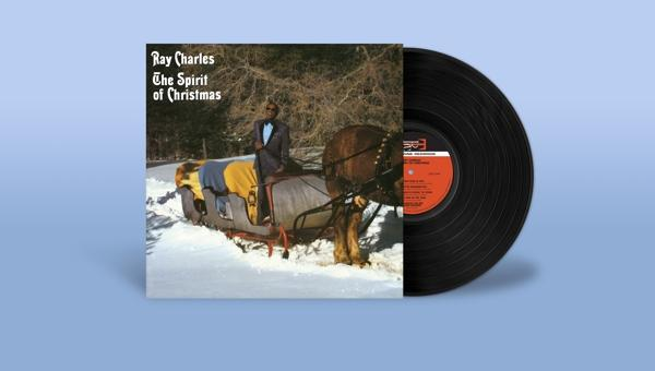 Ray Charles album borító: Ray Charles egy szánon. Téli jelenet. 'The Spirit of Christmas'.