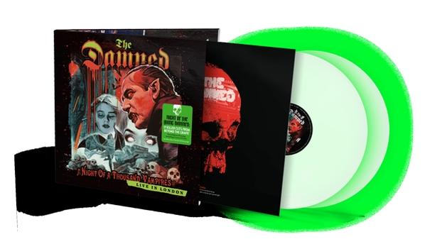 Vinyl lemez készlet album borítóval. A borítón egy vámpír és szöveg látható. A lemezek fehérek és zöldek.