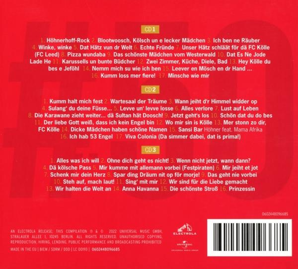 Albumcover mit einer Liste von Songtiteln. Text ist auf Deutsch.