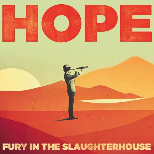Albumcover mit Titel 'HOPE'. Ein Mann mit Teleskop in einer Wüstenlandschaft.