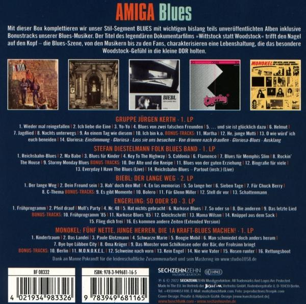 Ein Albumcover mit Text und Bildern. Der Titel lautet Amiga Blues.