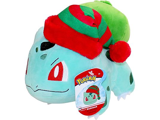 JAZWARES Pokémon: Holiday - Bisasam - Plüschfigur (Türkis/Grün/Rot)