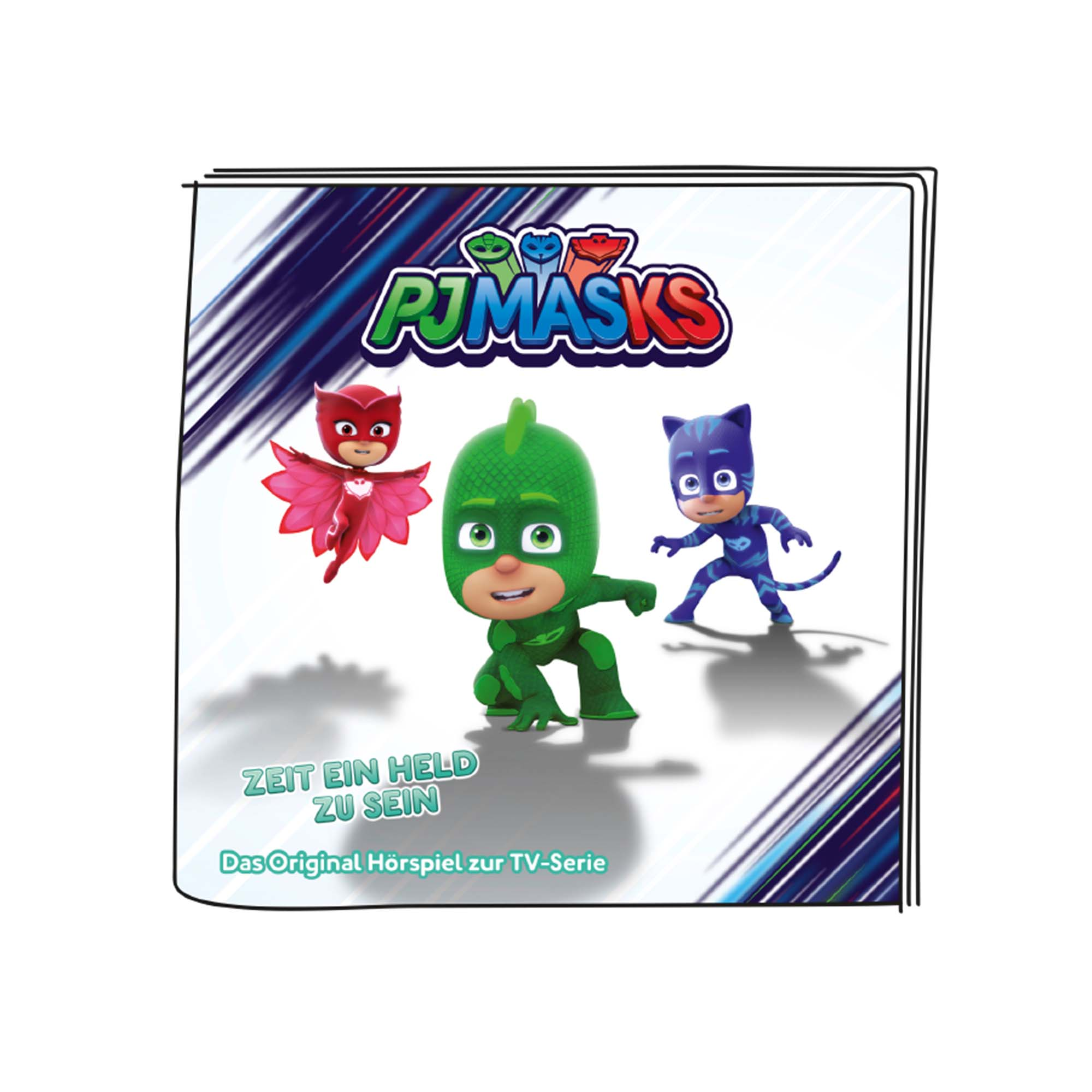 Cover eines Kinderbuchs mit PJ Masks-Charakteren, mit Text auf Deutsch. Drei Superhelden werden gezeigt.