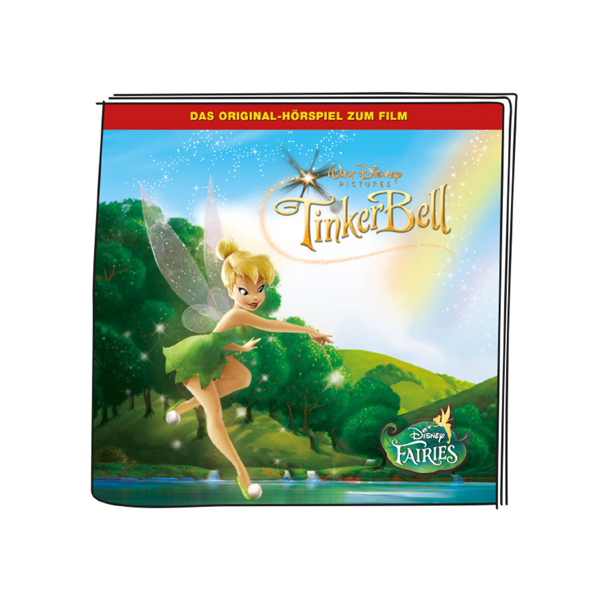 Albumcover von Tinkerbell, einer Disney-Fee, mit grünem Kleid, in einer magischen Umgebung.