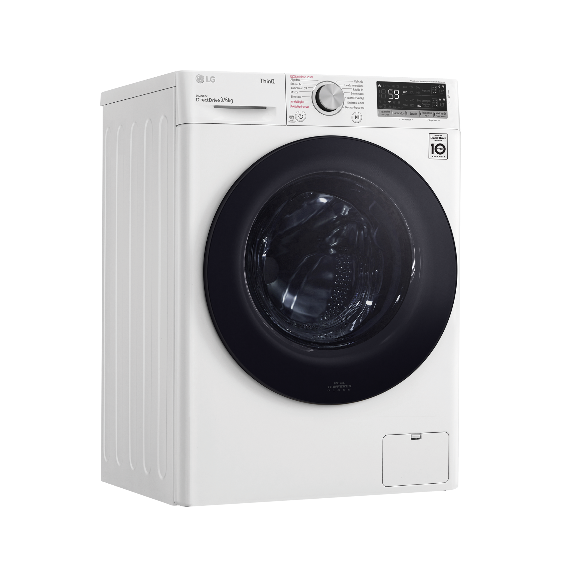 Lavadora secadora - LG F4DV5509SMW, 9 kg/6 kg, 14 programas, 1400 rpm, Autodosificador de detergente, Wi-Fi, ThinQ, Blanco