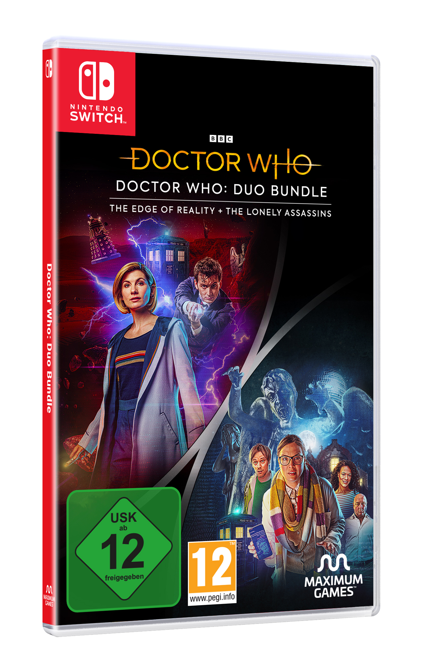 Spielbox für Doctor Who: Duo Bundle, mit Charakteren aus der Show.