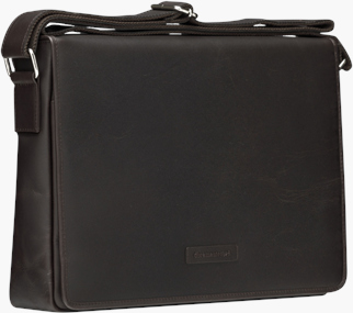 Een bruine leren messenger bag.