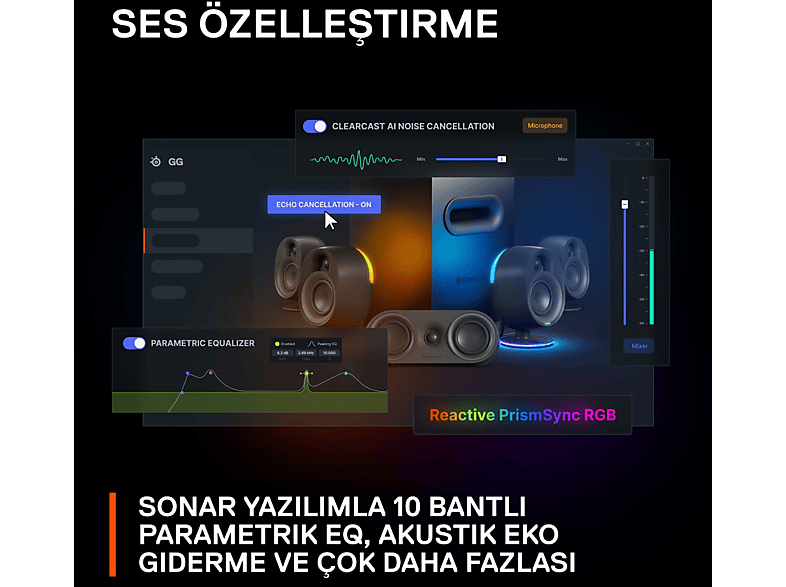 STEELSERIES Arena 9 Rgb 5.1 Surround Optik ve Bluetooth Bağlantılı Oyun Hoparlörü Siyah_9