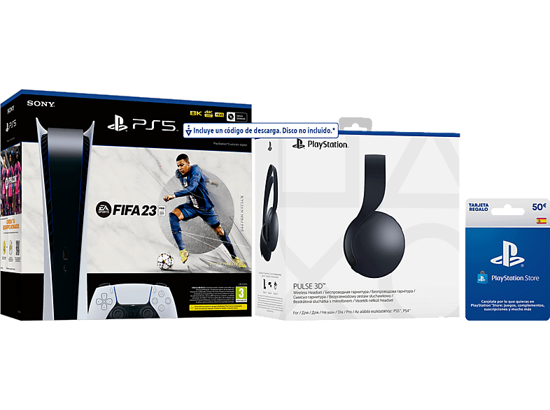 Consola Sony PS5 Digital Edition C, 825 GB, + Auriculares Pulse 3D