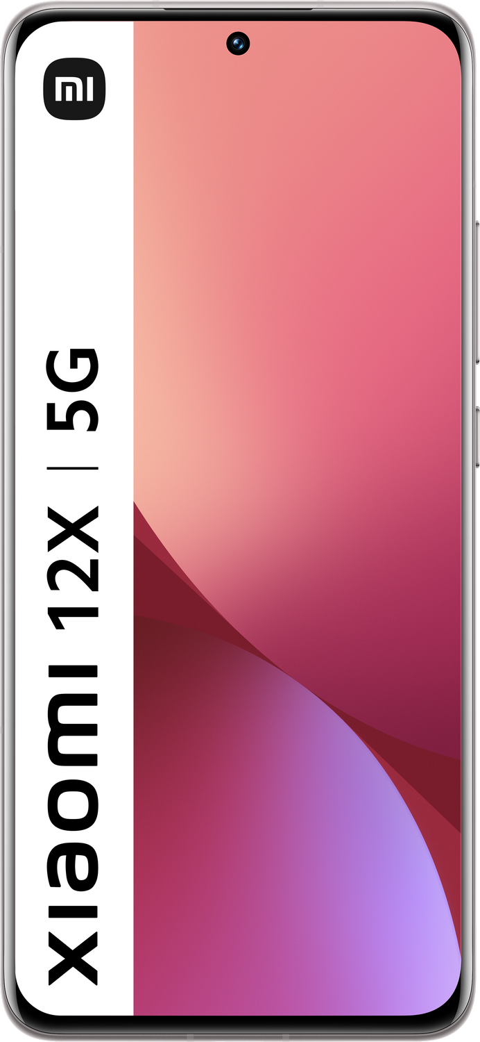 Un teléfono móvil con una pantalla degradada rosa y morada. El teléfono tiene el logotipo de Xiaomi y 5G.