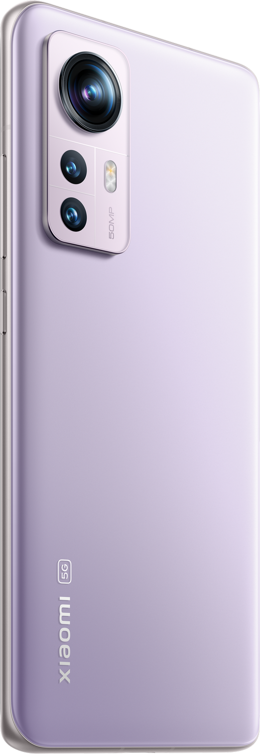 Smartphone morado, vista trasera, con lentes de cámara y el logo de Xiaomi.