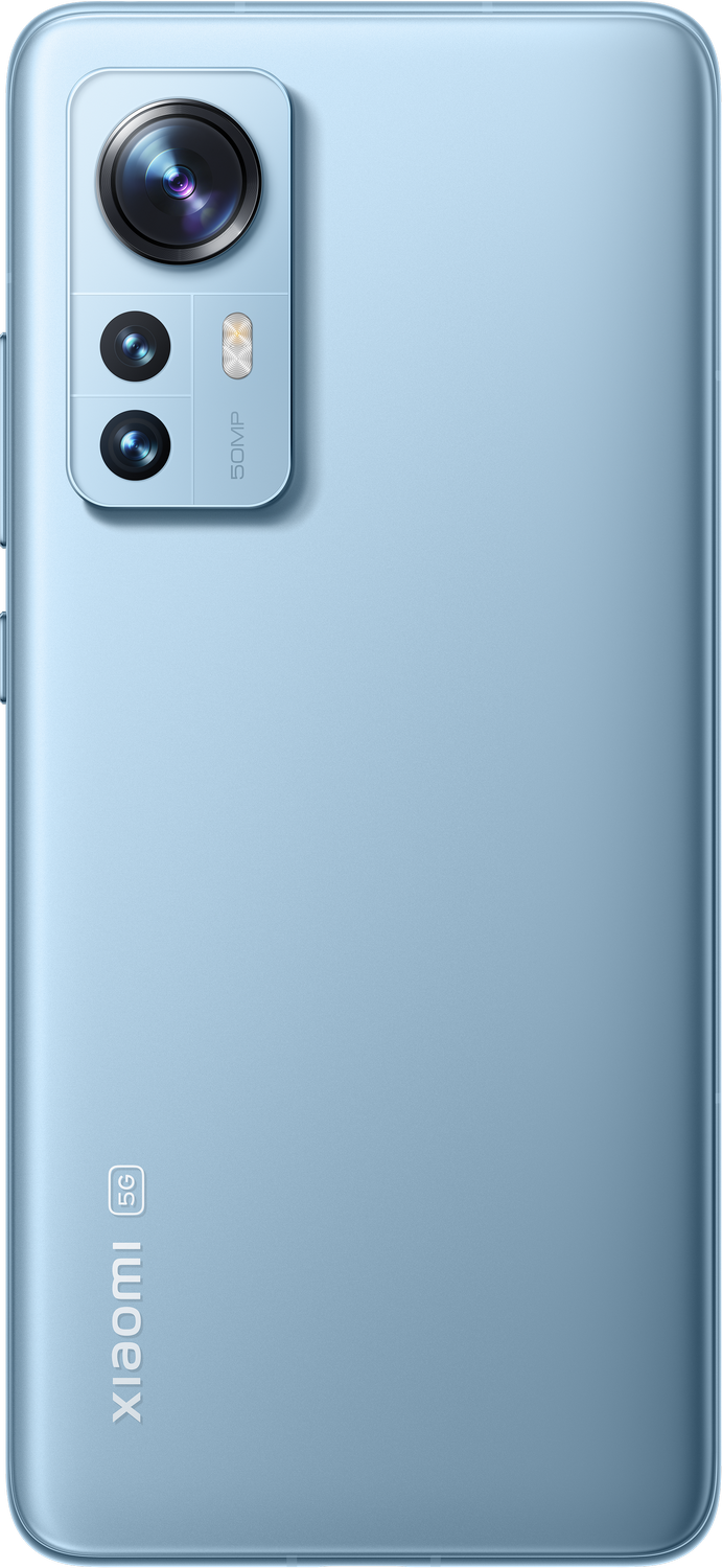 Un teléfono azul, visto desde la parte trasera. Tiene un módulo de cámara y es visible el logo de Xiaomi.
