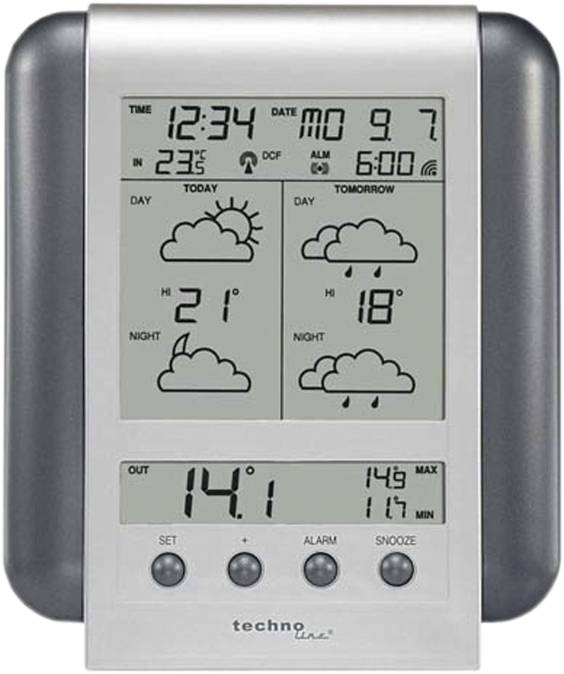 TECHNOLINE Digitális időjárás állomás, monochrom kijelzővel ezüst-fekete (WM 5412)