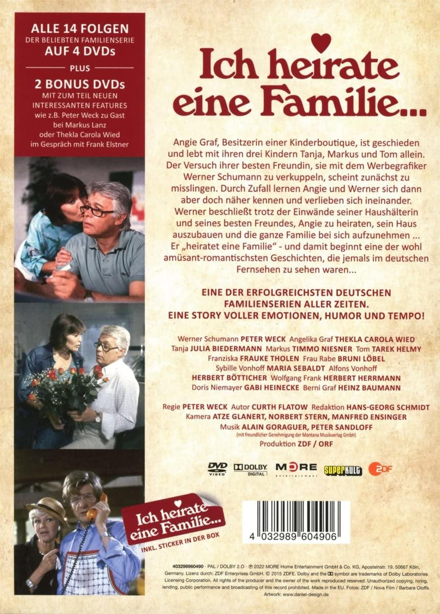 DVD-Cover: 'Ich heirate eine Familie' mit Schauspielern, eine Frau küsst einen Mann.
