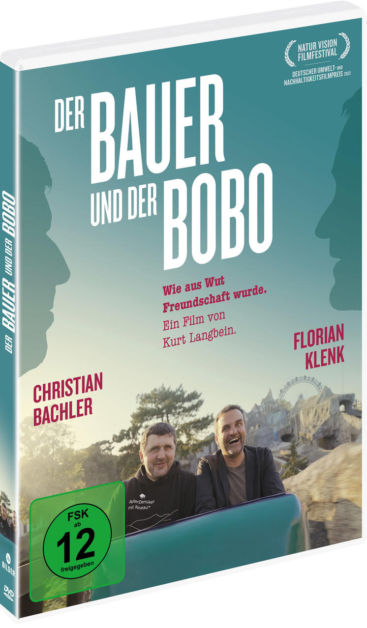 DVD-Cover: Der Bauer und der Bobo mit zwei Männern auf einer Fahrt, Text und einem grünen FSK 12-Label.