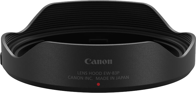 Fekete napellenző 'Canon' felirattal és modellinformációval.
