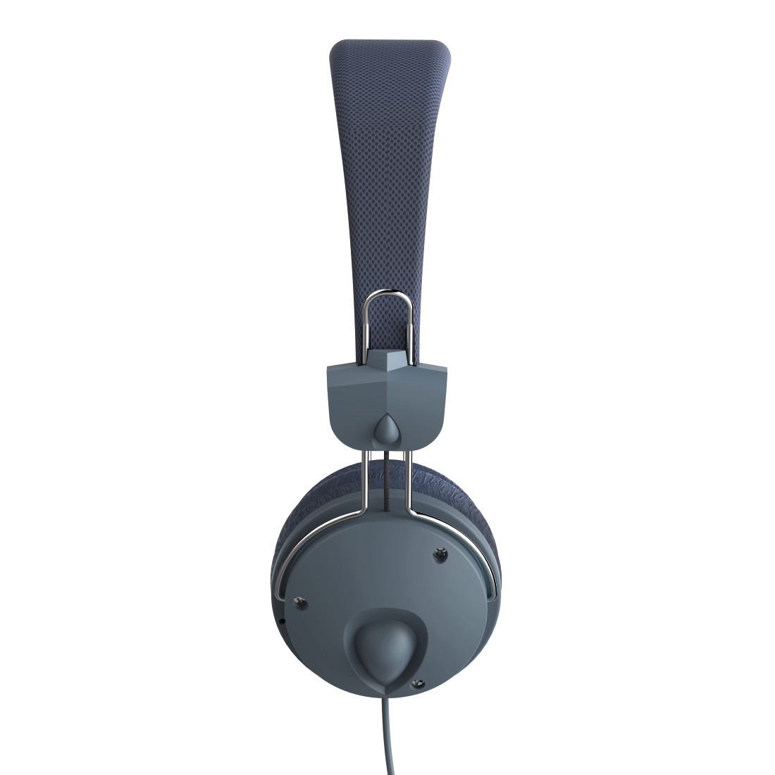 Auriculares grises, en ángulo, sobre fondo blanco. Se ven la diadema y las orejeras.