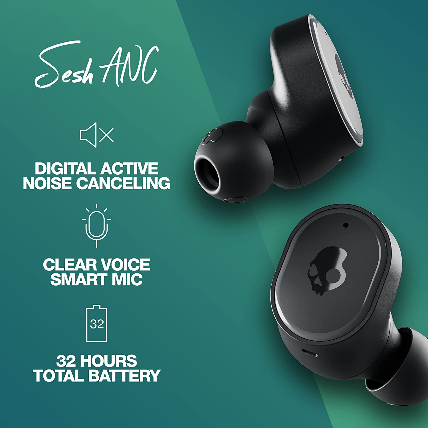 SKULLCANDY Sesh ANC - Cuffie senza fili reali (In-ear, Nero)