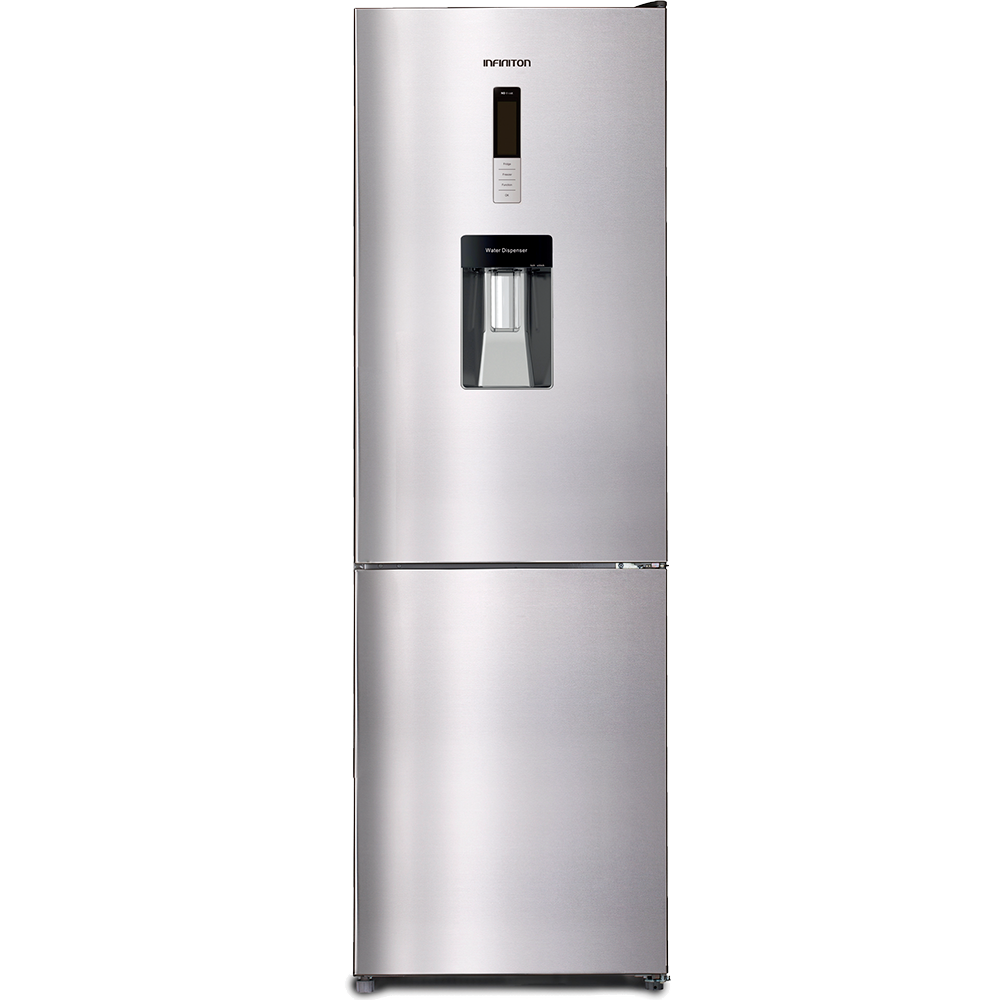 Frigorífico combi - Infiniton FGC-347AX, No Frost, 185.5 cm, Dispensador de agua, Fresh Zone, 322 L, Inox