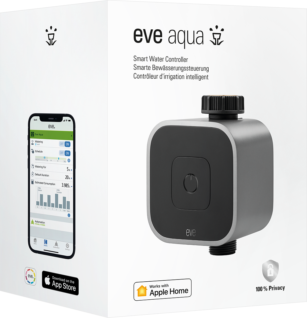 Doboz "eve aqua"-val és Smart Water Controllerrel rajta.
