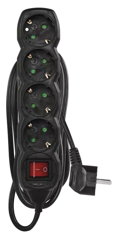 EMOS Hálózati elosztó kapcsolóval, 4 aljzat, 3 méter, fekete (PC1423R)