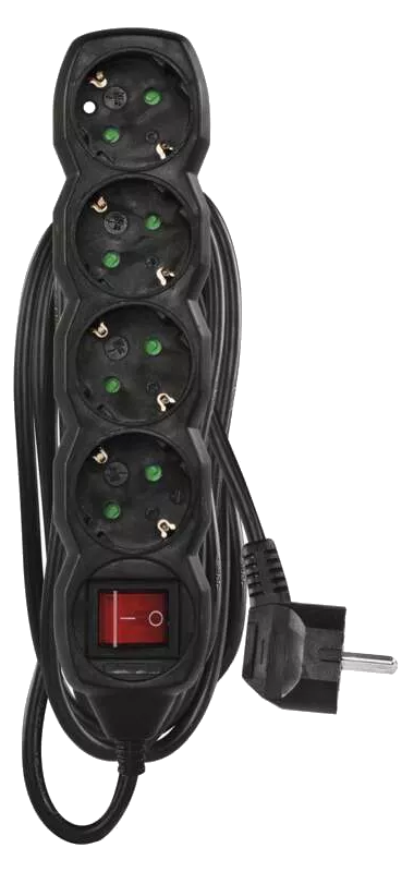 EMOS Hálózati elosztó kapcsolóval, 4 aljzat, 5 méter, fekete (PC1425R)