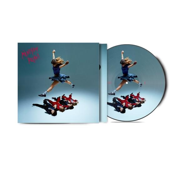 Vinil lemez és album borító. Egy zenekar a levegőben ugrál.